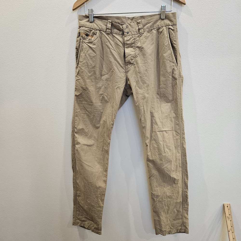 Diesel Men's Chi-Reg Slim Fit 28 Pants Trousers Desert Tan Pinstripe